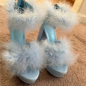 Sugar Thrillz Blue Fuzzy Heels
